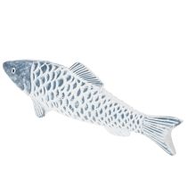 Artikel Träfisk i blått och vitt, fiskdekoration, trämjöl, 35 cm, 1 styck