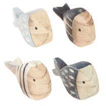 Artikel Träfisk Maritim Bordsdekoration Natur Blå Vit 8-9cm 8 st