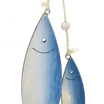 Artikel Dekorativa hängare för fisk i trä fisk blå vit 11,5/20 cm set om 2