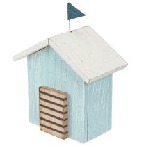 Artikel Trähus strandhusdekoration naturblå H9,5cm 3 st