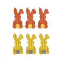 Träkaniner dekorativa kaniner Påskdekoration gul orange 4×8cm 6st