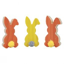 Träkaniner dekorativa kaniner Påskdekoration gul orange 4×8cm 6st