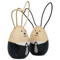 Artikel Påskharar träkaniner ägg Påskdekoration svart vit Ø4,5cm 12cm 4st