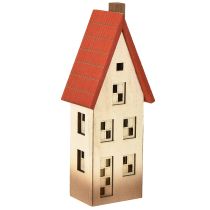Artikel Trähusdekorationsljus naturröd för batteri 8,5×6,5×22 cm