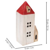 Artikel Dekorativt trähusset, rött och vitt, vinterdekoration i flera delar, 13 cm, 6 delar