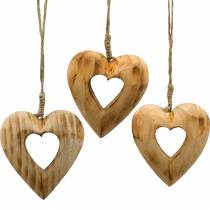 Dekorativt hänge hjärta, trä hjärta, alla hjärtans dag, trä hänge, bröllop dekoration 6st