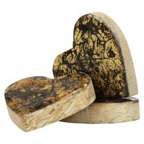 Trähjärtan dekorativa hjärtan svart guld glanseffekt 4,5cm 8st
