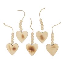 Trähjärtan dekorativ hängare trä dekorativa hjärtan brända 8cm 6st