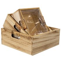 Artikel Trälåda med griffeltavla och insats, set med 3 storlekar, 30 cm