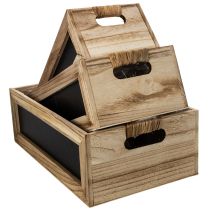 Artikel Trälåda med griffeltavla för märkning, set om 3, 36 cm