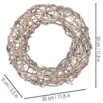 Artikel Träkrans, dekorativ krans, naturvit, Ø30cm, H9,5cm
