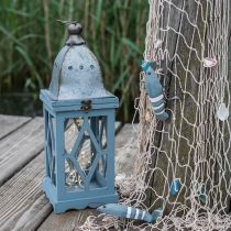Trälykta med metalldekor, dekorativ lykta för upphängning, trädgårdsdekoration blå-silver H51cm