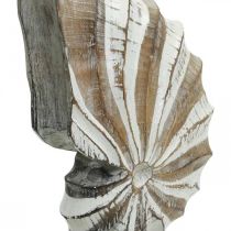 Maritimt deco trä snäckskalstativ natur, vit H28cm