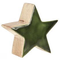Artikel Trästjärna grön naturlig stjärna mangoträ bordsdekoration Ø10cm 3 st