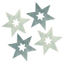 Trästjärnor 4cm grå med glitter 72st