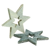 Trästjärnor 4cm grå med glitter 72st