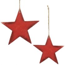 Artikel Trästjärnor att hänga 16,5 cm / 20 cm röda 6st