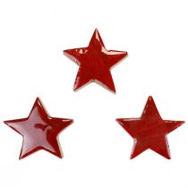 Artikel Trästjärnor dekorativa stjärnor röda spridda dekoration blank effekt Ø5cm 12st