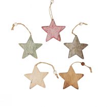 Trästjärnor dekorativa stjärnor för upphängning av vintagedekor Ø6,5cm 10st