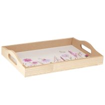 Artikel Träbricka rektangulär natur blommor fjäril L35cm