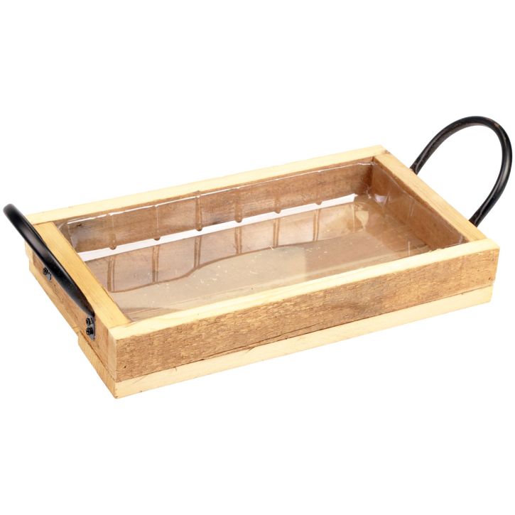 Träbricka med handtag dekorativ bricka natursvart 30×17×5cm