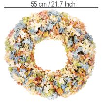 Artikel Konstgjord hortensiakrans, färgglad, för dörr och vägg, 55 cm