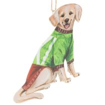 Artikel Hundjulprydnad, Dekorativ hängande prydnad, Hund med halsduk och mössa, 12 cm, 2 stycken