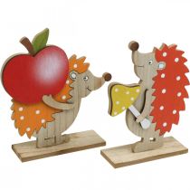 Höstfigur, igelkott med äpple och svamp, trädekoration orange / röd H24 / 23,5cm uppsättning med 2