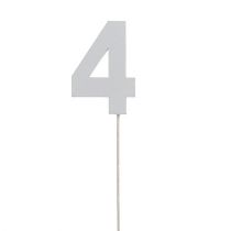 Jubileumsnummer &quot;4&quot; på pinnen vit L27cm 10st
