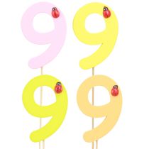 Artikel Jubileumsnummer &quot;9&quot; på stickan nummer pluggar färgglatt trä 7,5 cm 16 stycken