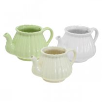 Dekorativ kaffekanna i keramik, växtkruka grön, vit, kräm L19cm Ø7,5cm