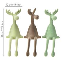 Artikel Kantpall älgdekoration flockad grön brun mint 31cm 3 stycken