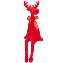 Artikel Dekorativ älgfigur med rosett, sittande, flockad hylla, 54 cm