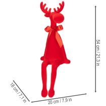 Artikel Dekorativ älgfigur med rosett, sittande, flockad hylla, 54 cm