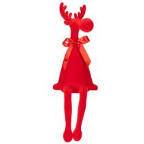 Artikel Dekorativ älgfigur med rosett, sittande, flockad hylla, 54 cm