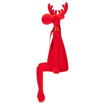 Artikel Dekorativ älgfigur med rosett, sittande, flockad hylla, 54 cm