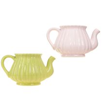 Artikel Keramisk dekorativ tekanna kruka rosa grön 19,5×13,5×11cm 2 st