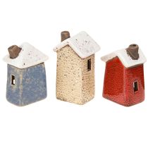 Artikel Keramikhus adventsdekoration kräm röd grå 8,5/9,5 cm 3 stycken