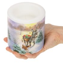 Artikel Blockljus vinterlandskap med åsna- och hundmotiv 10 cm