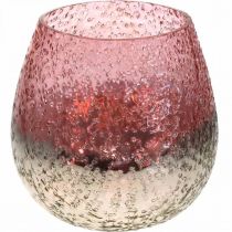Glaslykta, värmeljushållare, bordsdekoration, ljusglas rosa / silver Ø15cm H15cm
