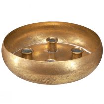 Artikel Ljusstake skål för 4 st pinnljus antik look guld Ø22cm