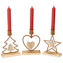 Artikel Ljusstake ljus stjärnhjärta gran brun H16,5cm assorterad 3st