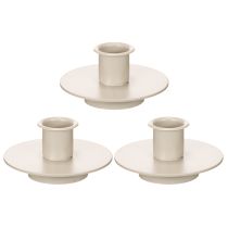 Artikel Metallljushållare i matt beige, liten ljusstake för koniska ljus, 8 cm, 3 stycken
