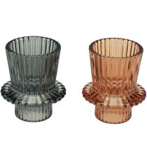 Artikel Ljusstake glasljusstake gråbrun H6,5cm 2st