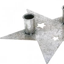 Artikel Ljusdekorationsstjärna, metalldekoration, ljushållare för 2 koniska ljus silver, antik look 23cm × 22cm