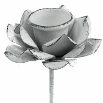 Artikel Ljusstake blomma till stick vit metall Ø6×10cm
