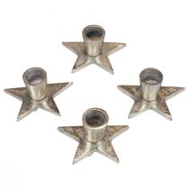 Artikel Ljusstake silver pinne ljushållare stjärna 8x8x4,5cm 4st