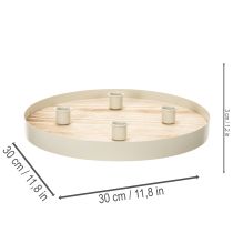 Artikel Rund ljusbricka i trä för fyra koniska ljus, 30 cm