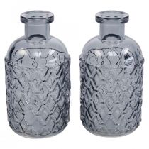 Liten glasvas vas diamantmönster glas blågrå H12,5cm 6st
