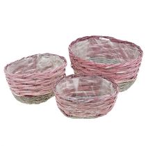 Korg oval uppsättning av 3 rosa, naturliga